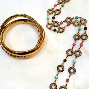 Bellezza Double Solid and Twist Bangle *includes necklace*